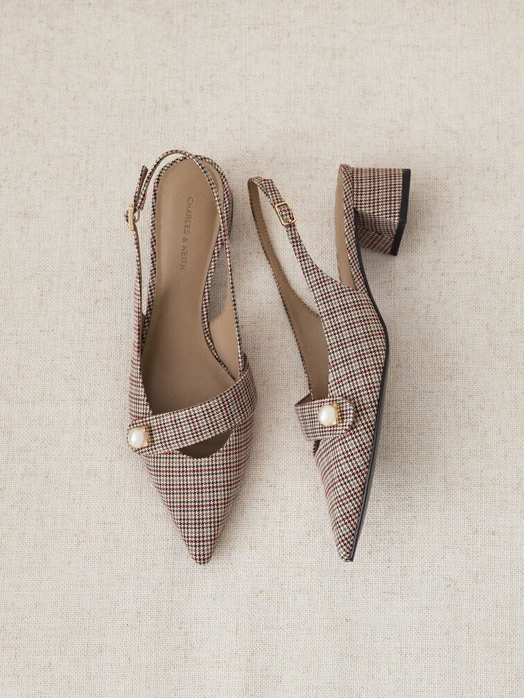 Sepatu Pumps Slingback Pearl Checkered Marie, Multi, hi-res