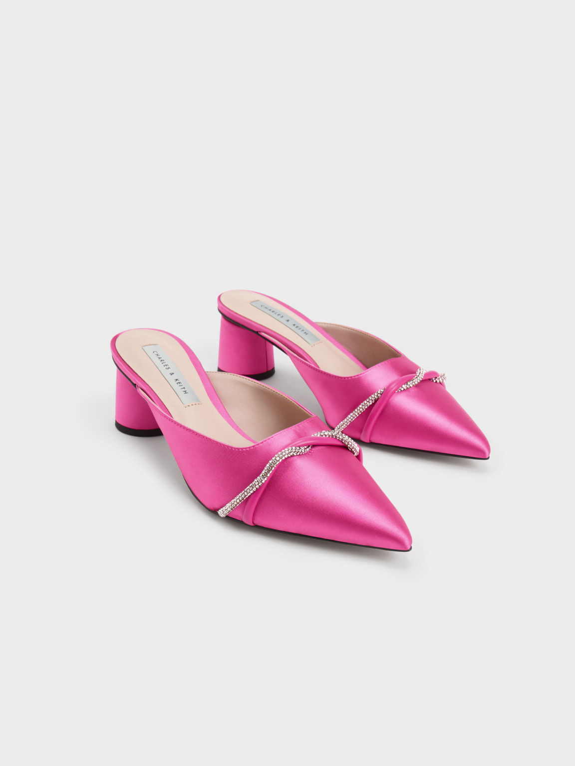 Sepatu Mules Satin Twist Detail, Pink, hi-res