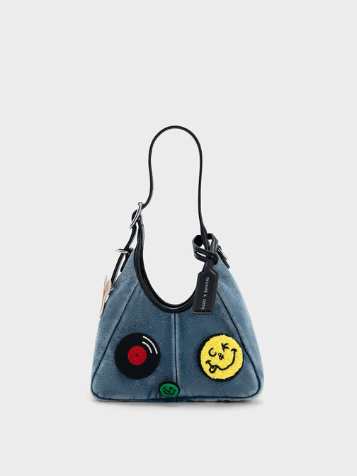 Mini Buzz Denim Patch-Embellished Hobo Bag, Denim Blue, hi-res