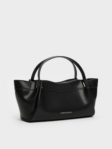 Clarice Pleated Double-Handle Tote Bag, Black, hi-res