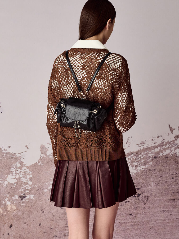 Tas Ransel Front Flap Two-Way Quilted Duo, Black, hi-res