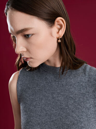 Anting Drop Crystal-Embellished Bow Snowflake-Ball Athalia, Rose Gold, hi-res