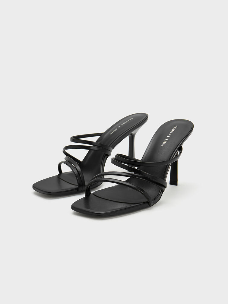 Sepatu Heeled Mules Asymmetric Square-Toe, Black, hi-res