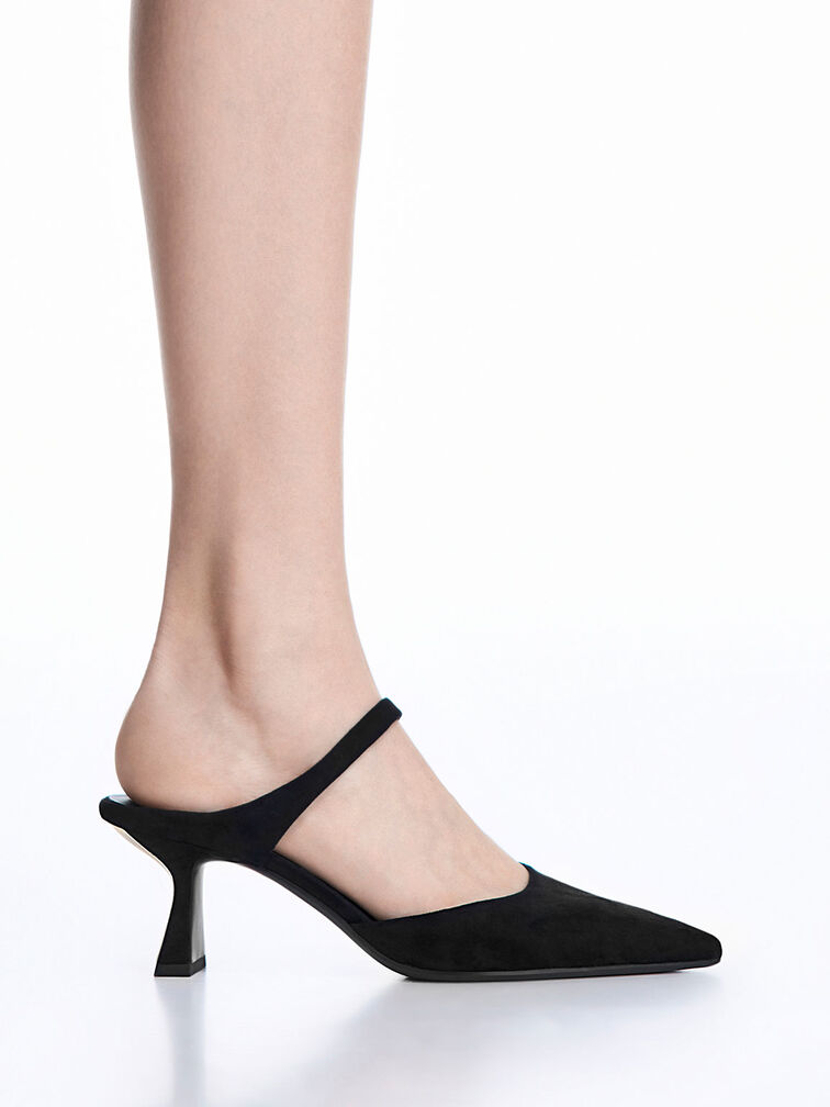 Sepatu Mules Textured Slant Heel, Black, hi-res