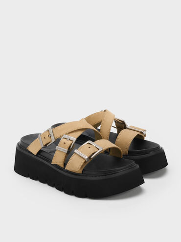 Laine Faux Suede Buckled Flatform Sandals, Sand, hi-res