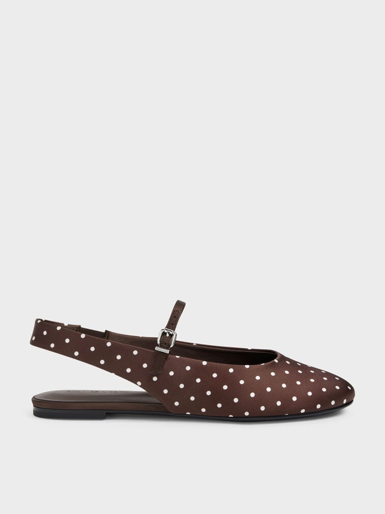 Sepatu Flats Slingback Imani Polka-Dot, Dark Brown Textured, hi-res