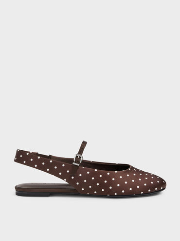 Imani Polka-Dot Slingback Flats, Dark Brown Textured, hi-res