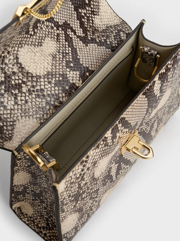 Tallulah Snake-Print Trapeze Top Handle Bag, Ivory, hi-res