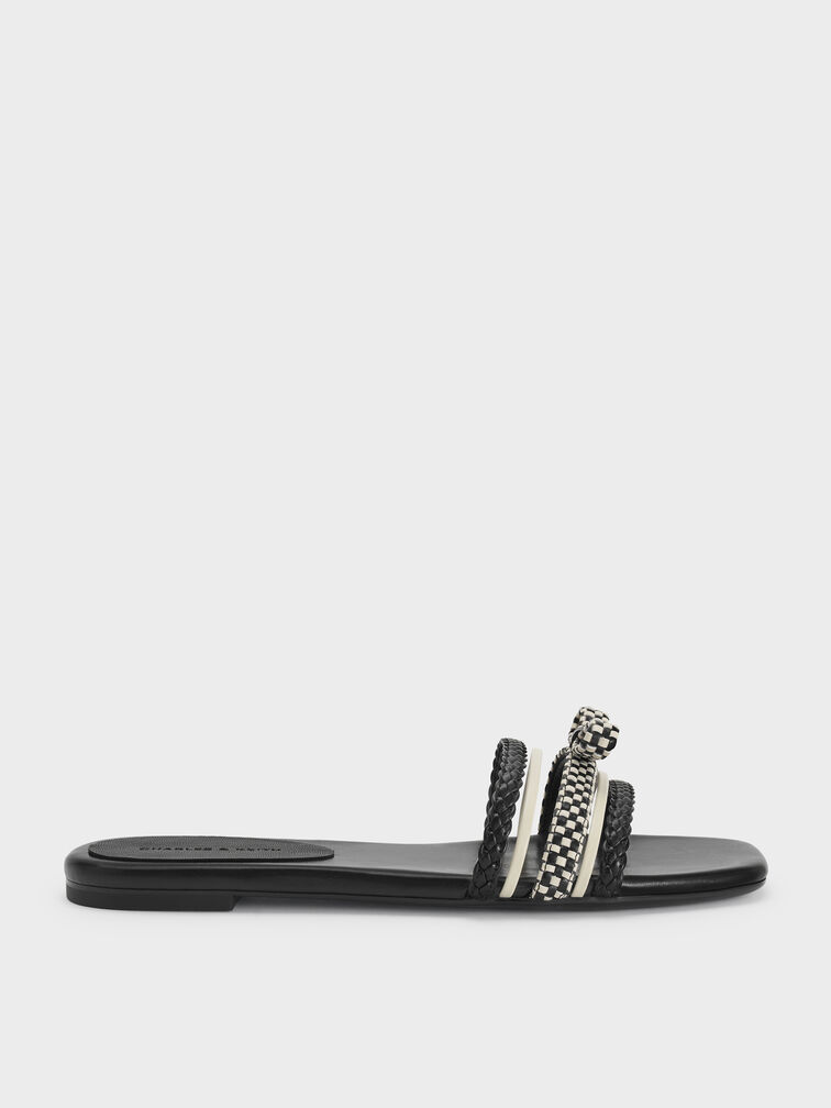 Sandal Slide Woven-Bow Kaleen, Black, hi-res