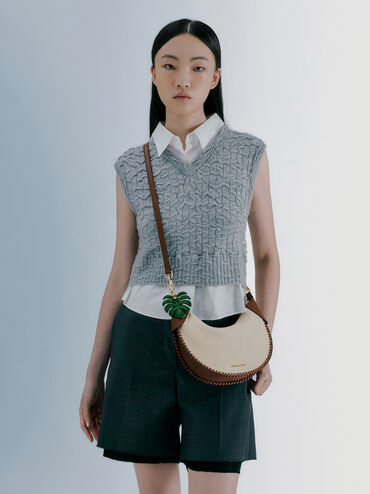 Blume Canvas Braided Curved Hobo Bag, Taupe Canvas, hi-res