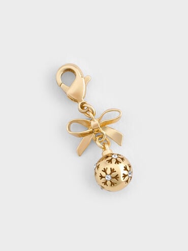 Gantungan Snowflake-Ball Crystal Embellished Bow Athalia, Gold, hi-res