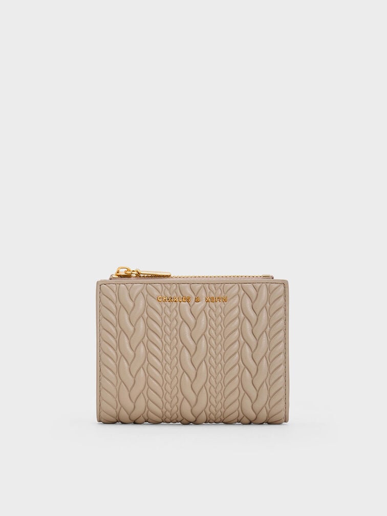 Dompet Top-Zip Apolline Textured, Taupe, hi-res