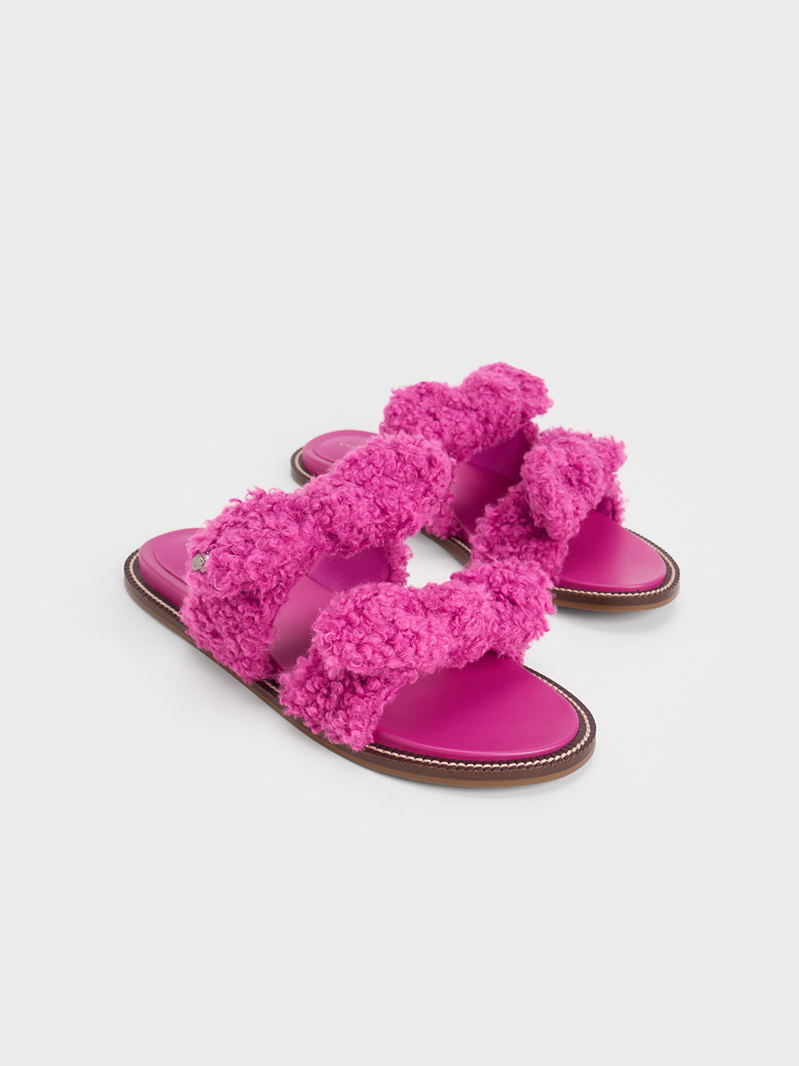 Sandal Slide Double Knotted Furry Lotso, Fuchsia, hi-res