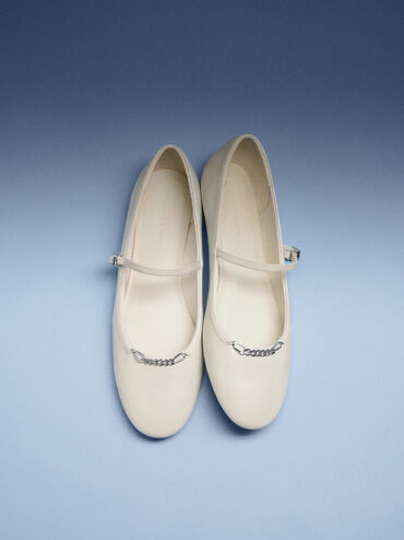 Sepatu Mary Jane Shila Flats Chain, Chalk, hi-res