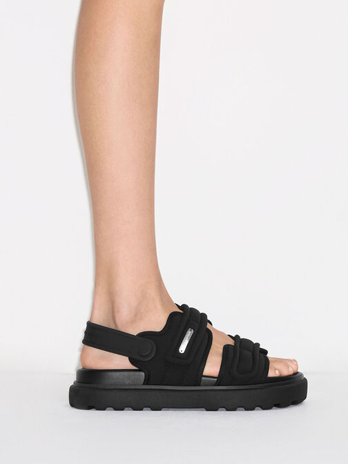 Romilly Puffy Sandals, Black Textured, hi-res