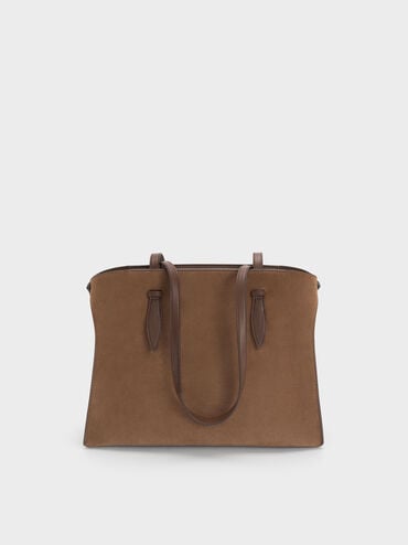 Tas Tote Elongated-Handle Allyn Recycled Suede, Mocha Brown, hi-res