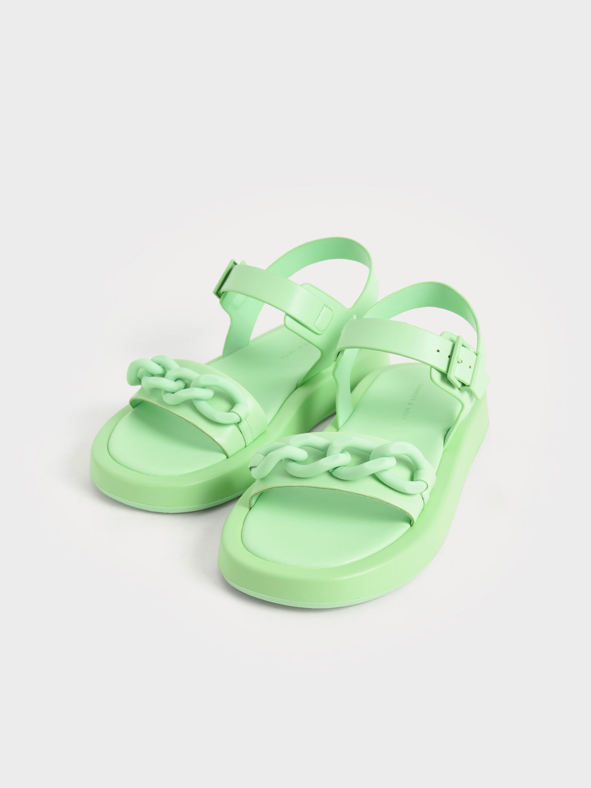 Chunky Chain-Link Ankle-Strap Padded Sandals, Green, hi-res