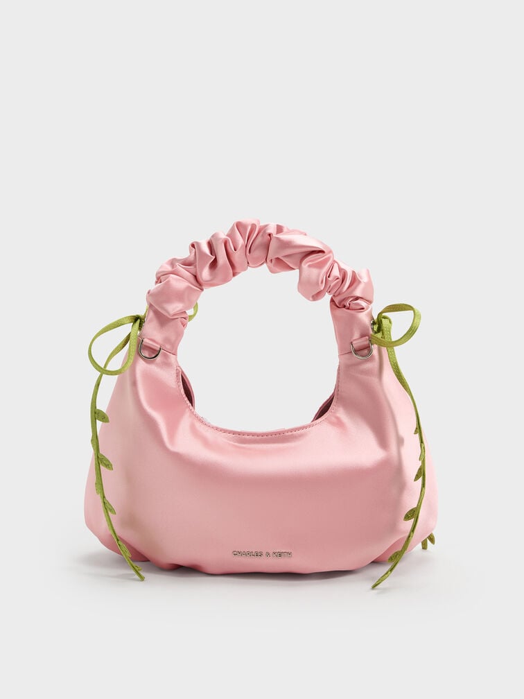 Tas Hobo Floral-Vine Satin Mabel, Pink, hi-res