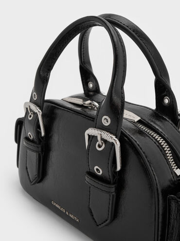 Blaise Buckle-Strap Side-Pocket Bowling Bag, Noir, hi-res