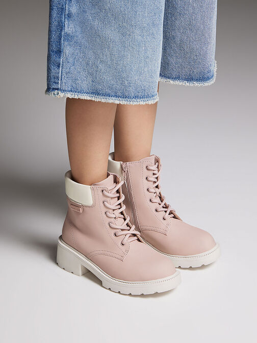 Sepatu Ankle Boots Girls' Side-Zip, Blush, hi-res