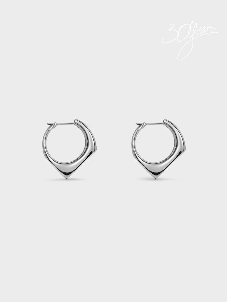 Anting Gabine Hoop Sculptural, Silver, hi-res