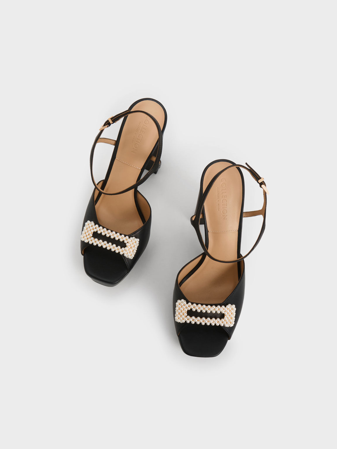 Sandal Bead-Embellished Leather Platform, Black, hi-res