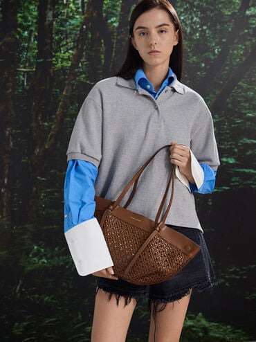 Tas Tote Woven Calla, Chocolate, hi-res