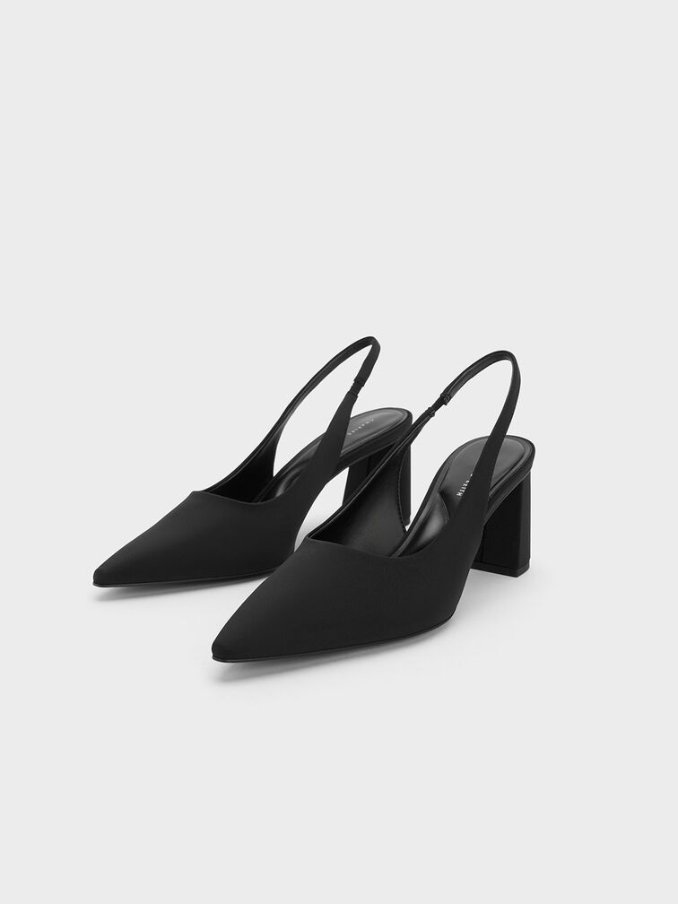 Sepatu Pumps Trapeze Heel Slingback, Black, hi-res