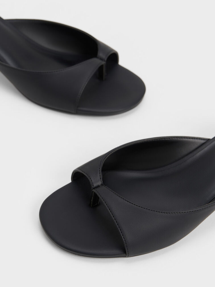 Sandal Thong Sculptural Heel, Black, hi-res