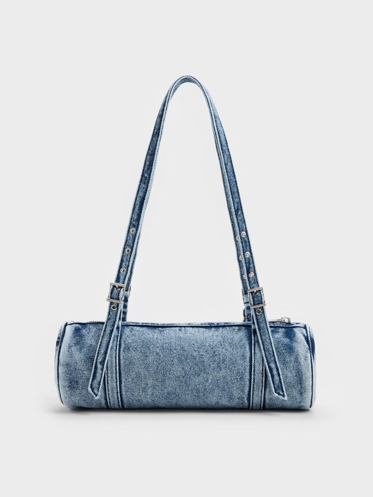 Rey Denim Elongated Shoulder Bag, Denim Blue, hi-res