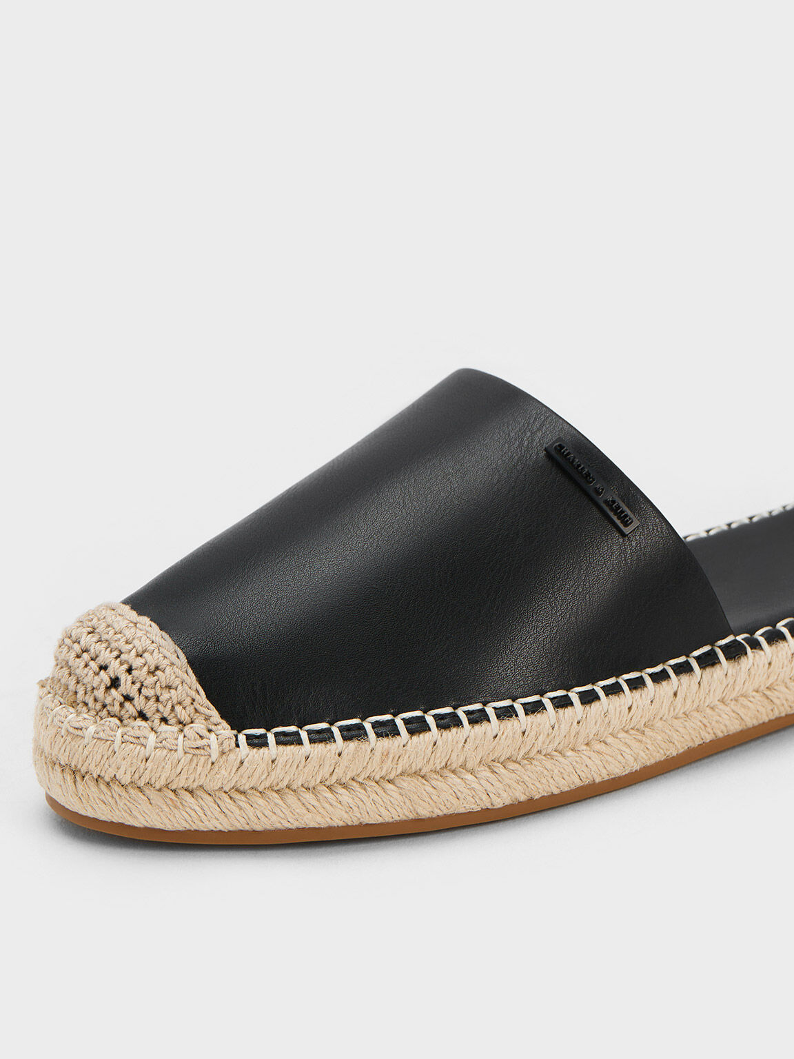 Sandal Flats Linen Ankle-Strap Espadrille, Black, hi-res