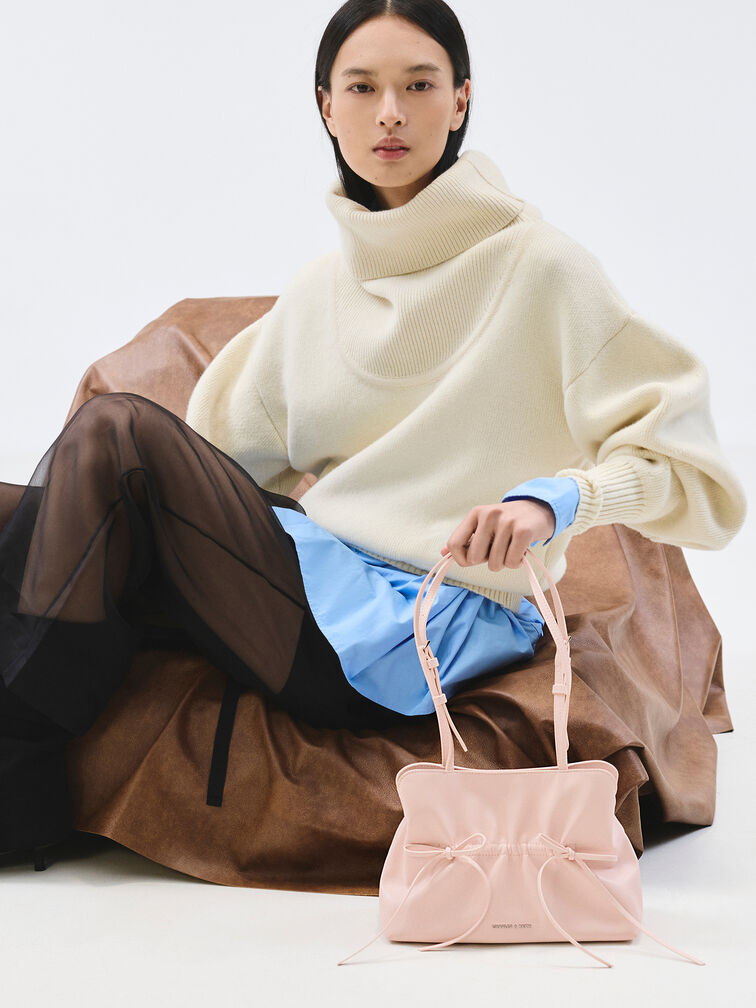 Tas Bahu Bow Ruched Reese, Soft Pink, hi-res