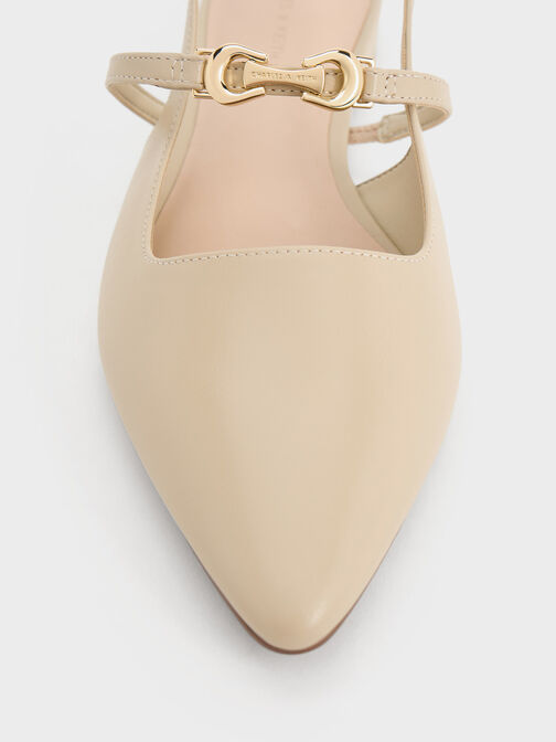 Metallic-Accent Pointed-Toe Slingback Flats, Taupe, hi-res