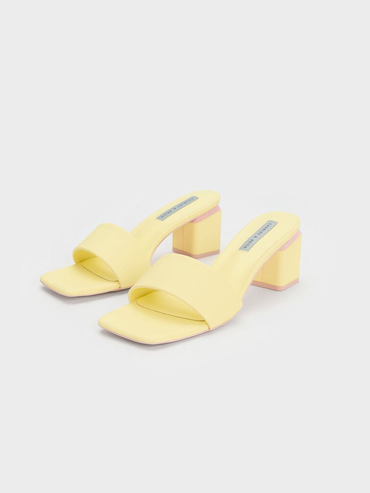 Sepatu Mules Square Block Heel, Yellow, hi-res
