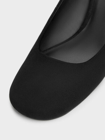 Sepatu Pumps Ankle-Strap Block-Heel Faux Suede, Black Textured, hi-res