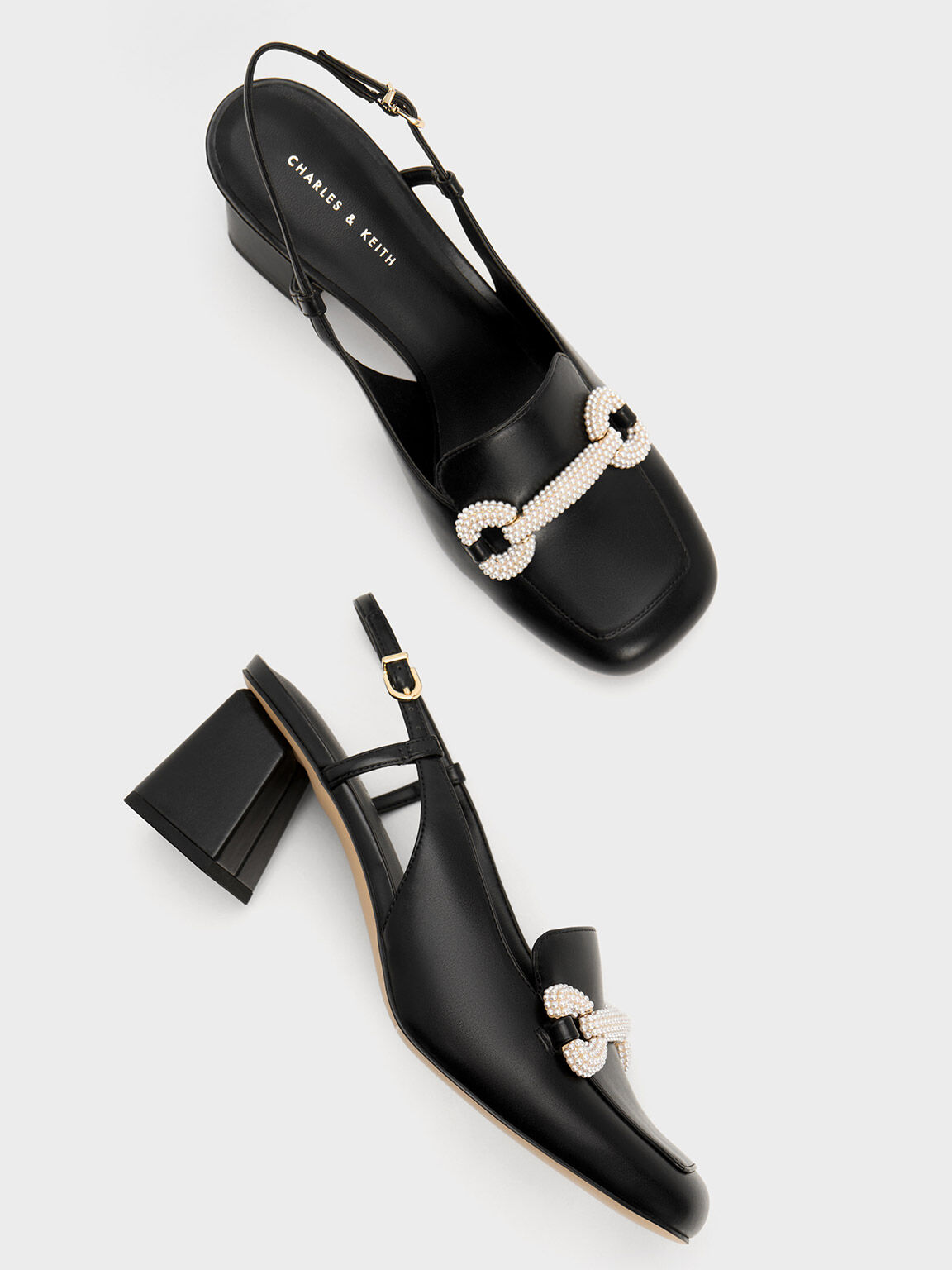 Sepatu Loafer Beaded Slingback, Black, hi-res
