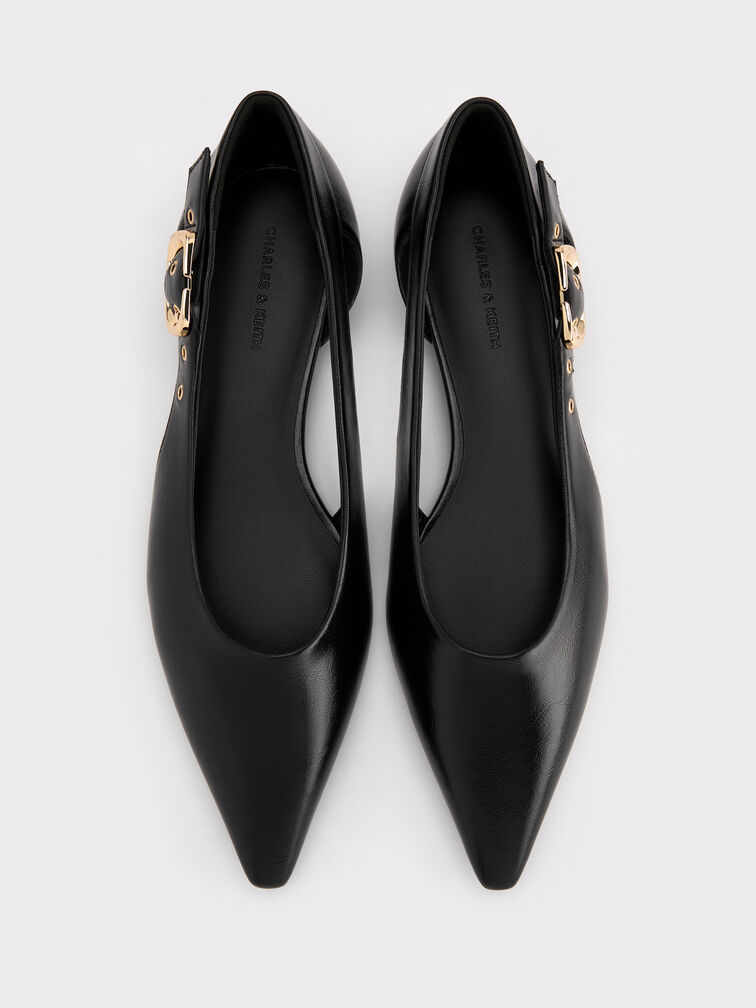 Buckled Cut-Out Ballet Flats, Black, hi-res