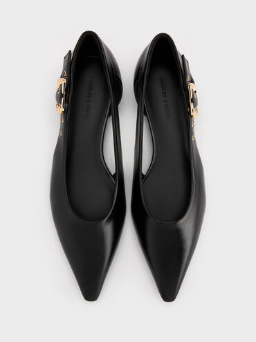 Buckled Cut-Out Ballet Flats, Black, hi-res