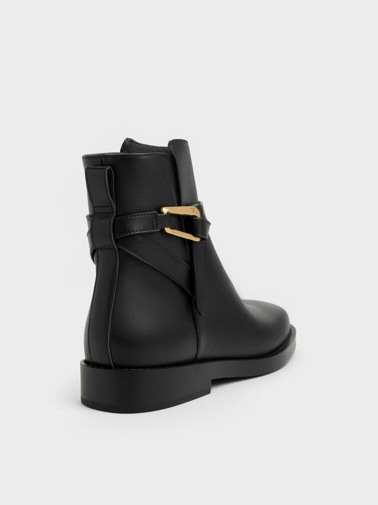 Sepatu Ankle Boots Daena Leather Metallic-Accent, Black, hi-res