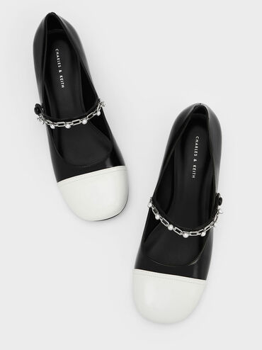 Sepatu Mary Janes Beaded Chain-Link, Black, hi-res