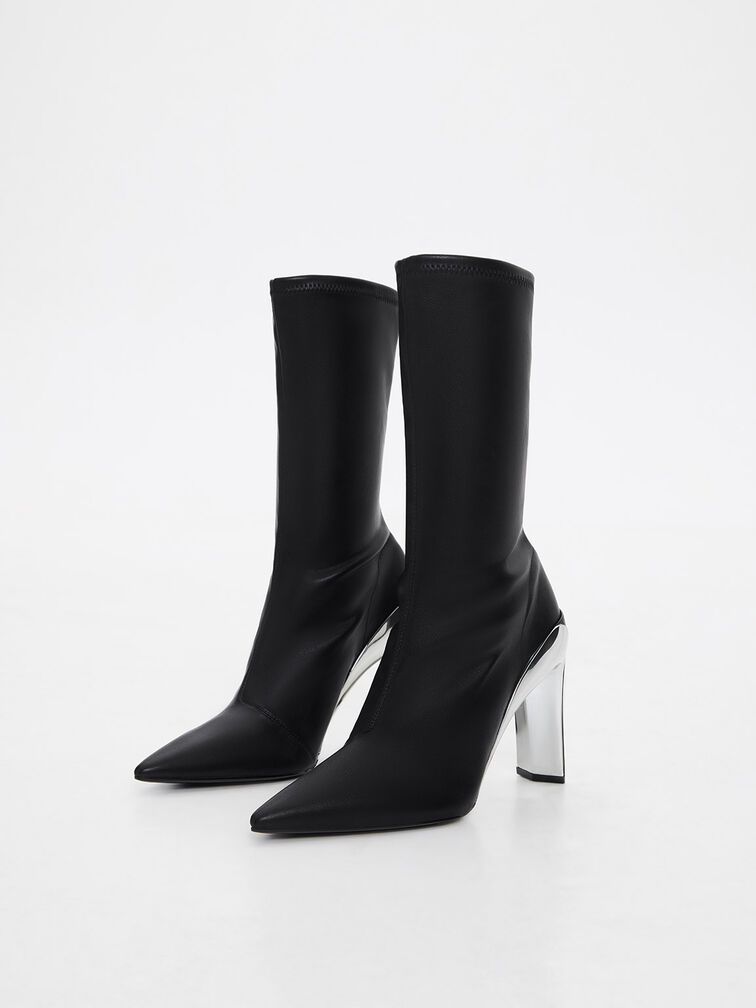 Devon Metallic Blade-Heel Ankle Boots, Black, hi-res