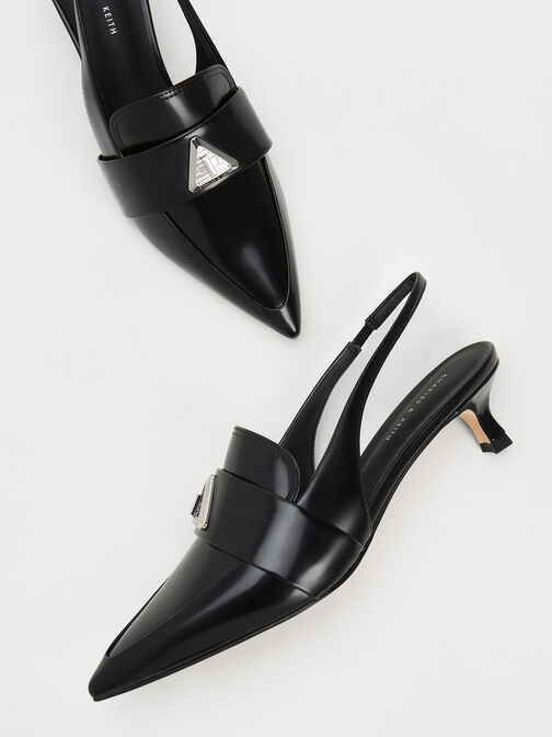 Sepatu Slingback Pumps Trice Metallic Accent Pointed-Toe, Black Box, hi-res