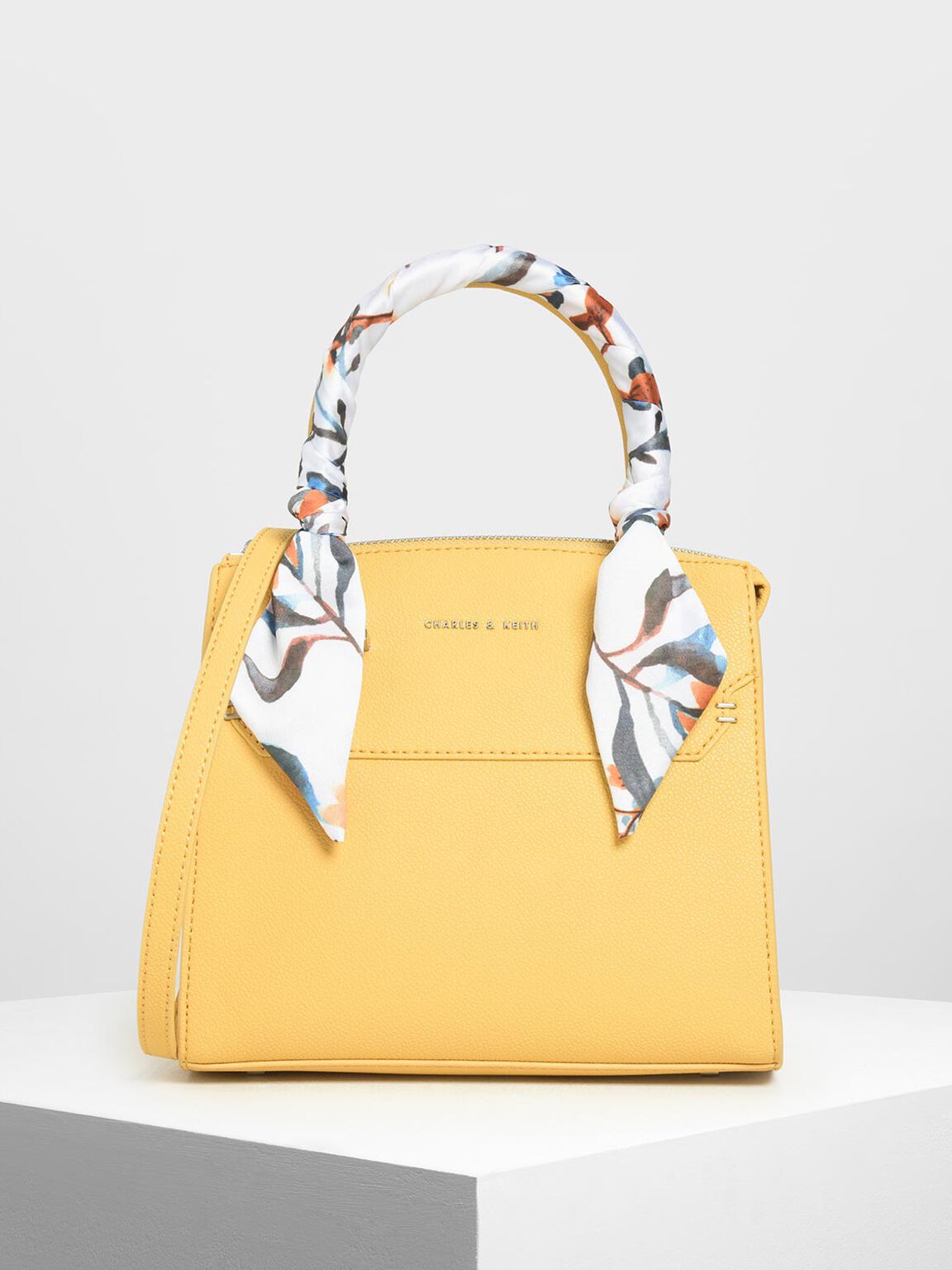 Scarf Wrapped Top Handle Bag, Yellow, hi-res