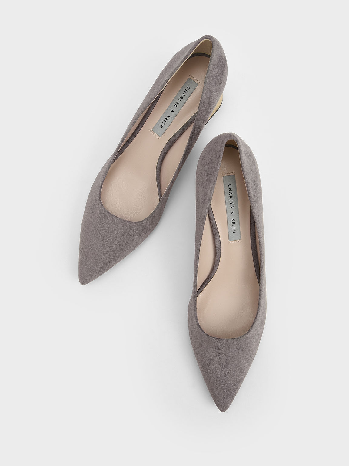 Grey Metallic Block Heel Textured Pumps 