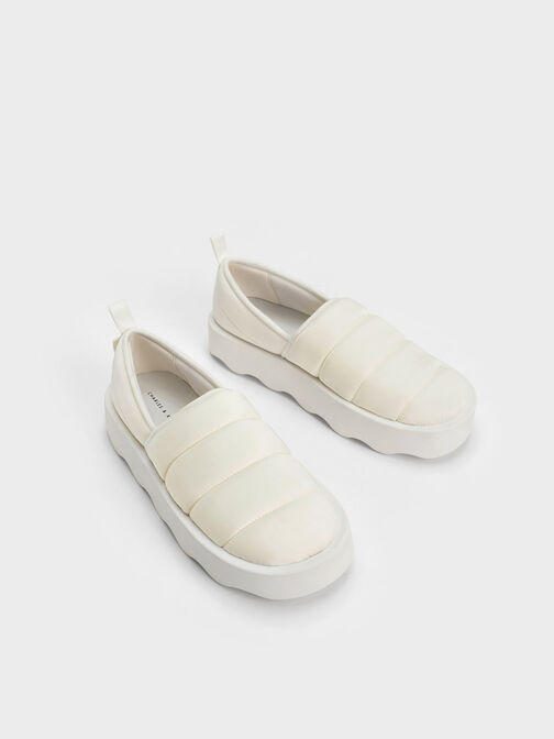 Puffy Nylon Panelled Loafers, White, hi-res