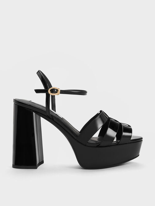 Sandal Platform Patent Gladiator, Black, hi-res