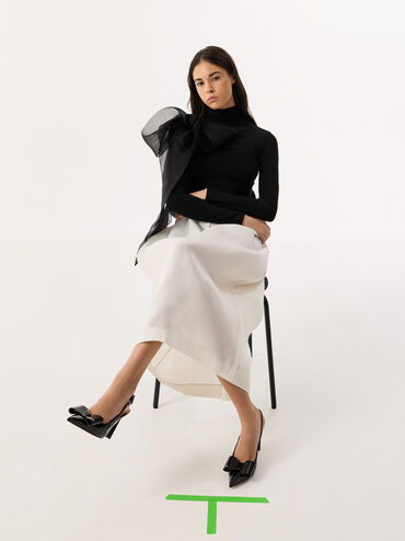 Sepatu Slingback Pumps Blade-Heel Leather Bow Lu Patent, Black Patent, hi-res