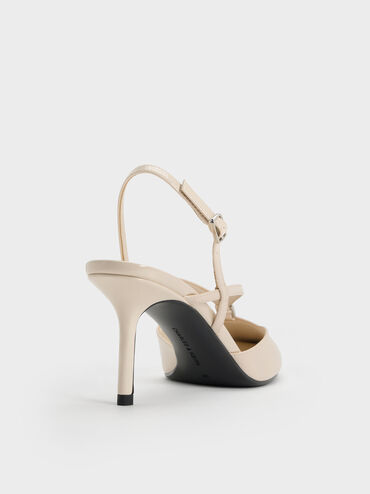 Sepatu Pumps Slingbacks V-Strap Patent, Chalk, hi-res