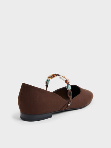 Franca Faux Suede Beaded-Strap Mary Janes, Dark Brown Textured, hi-res