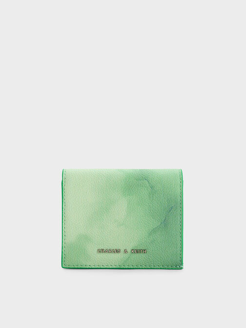 Marble-Print Bi-Fold Small Wallet, Green, hi-res